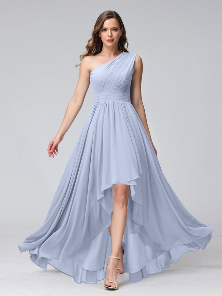 A-Line/Princess One-Shoulder Sleeveless Asymmetrical Bridemaid Dresses with Pockets