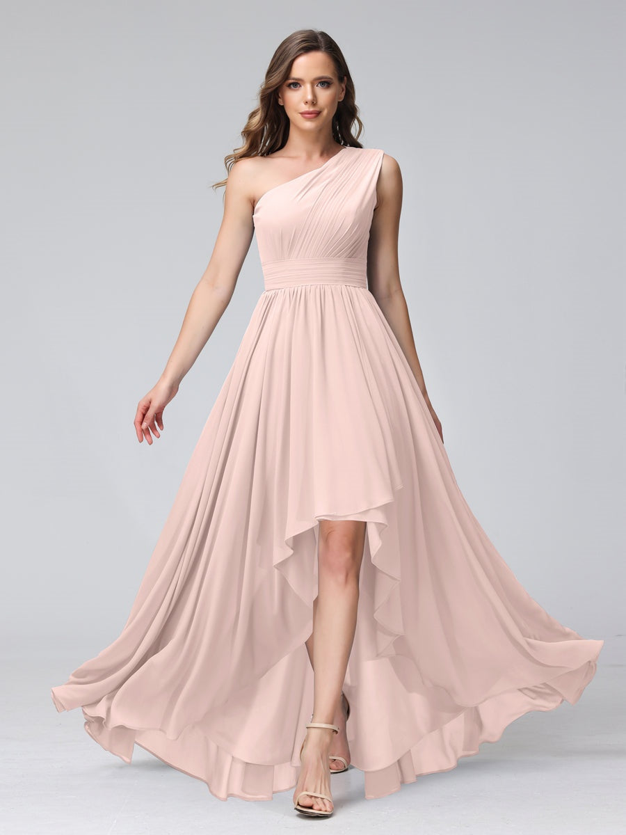 A-Line/Princess One-Shoulder Sleeveless Asymmetrical Bridemaid Dresses - Mondressy A-Line/Princess One-Shoulder Sleeveless Asymmetrical Bridemaid Dresses - Mondressy