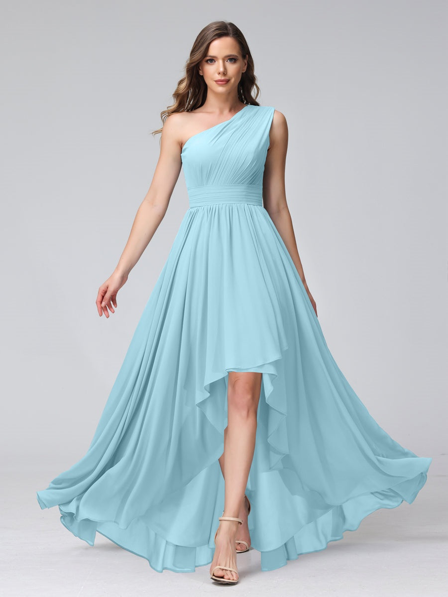 A-Line/Princess One-Shoulder Sleeveless Asymmetrical Bridemaid Dresses with Pockets