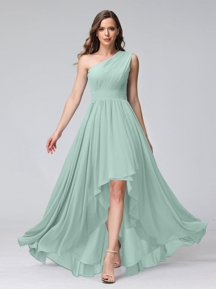 A-Line/Princess One-Shoulder Sleeveless Asymmetrical Bridemaid Dresses with Pockets