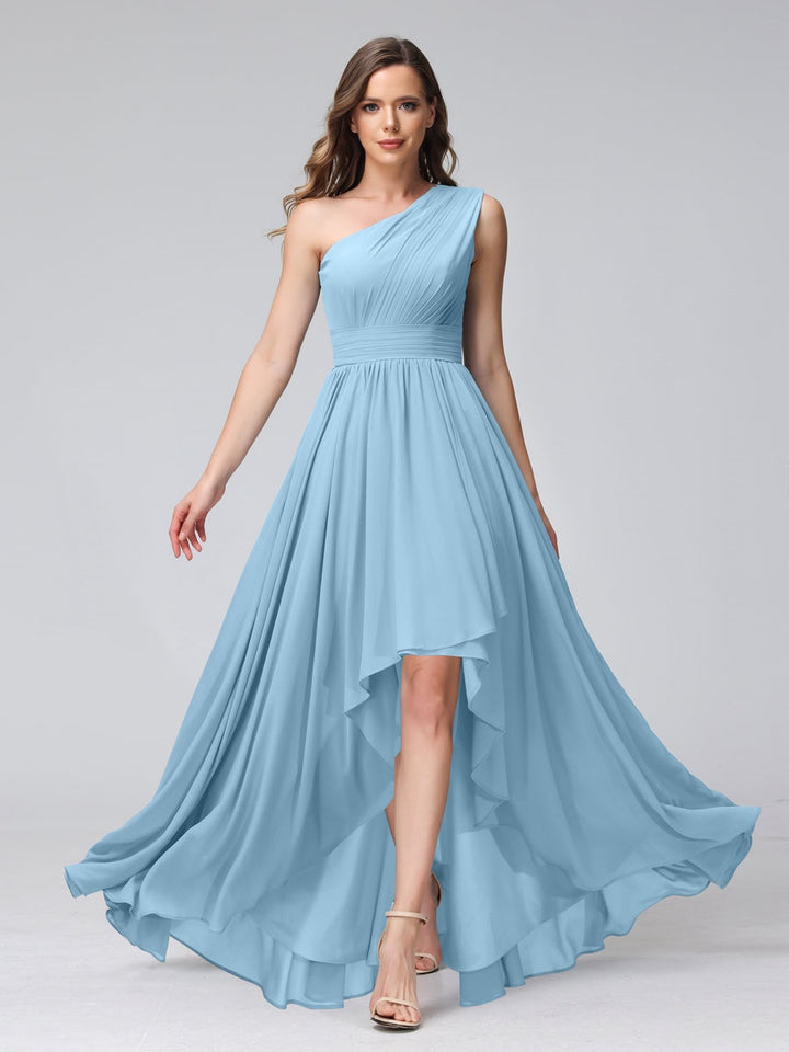 A-Line/Princess One-Shoulder Sleeveless Asymmetrical Bridemaid Dresses with Pockets