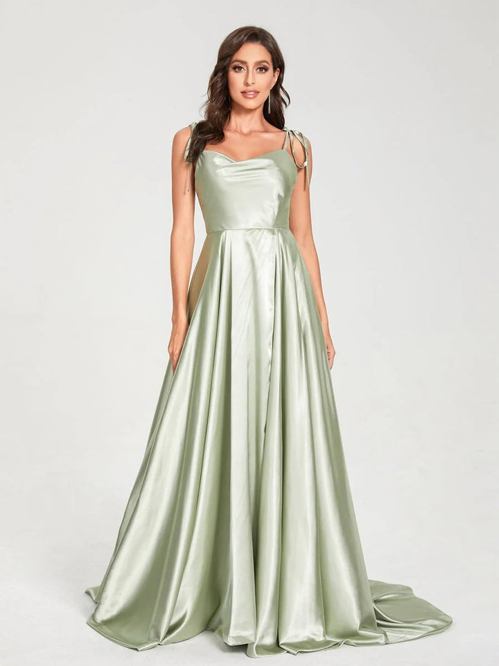 A-Line/Princess Spaghetti Straps Sleeveless Floor-Length Bridemaid Dresses with Split Side