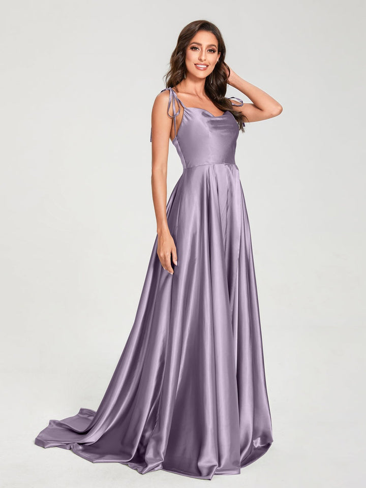 A-Line/Princess Spaghetti Straps Sleeveless Floor-Length Bridemaid Dresses with Split Side