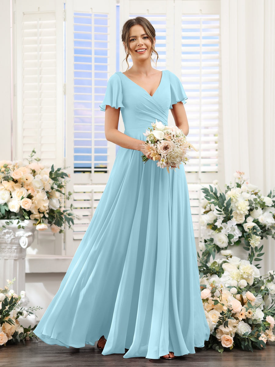Mismatched Floral Bridesmaids Long Floral Bridesmaid Dresses A-Line/Princess V-Neck Short Sleeves Floor-Length Mismatched Floral Bridesmaids Long Floral Bridesmaid Dresses A-Line/Princess V-Neck Short Sleeves Floor-Length