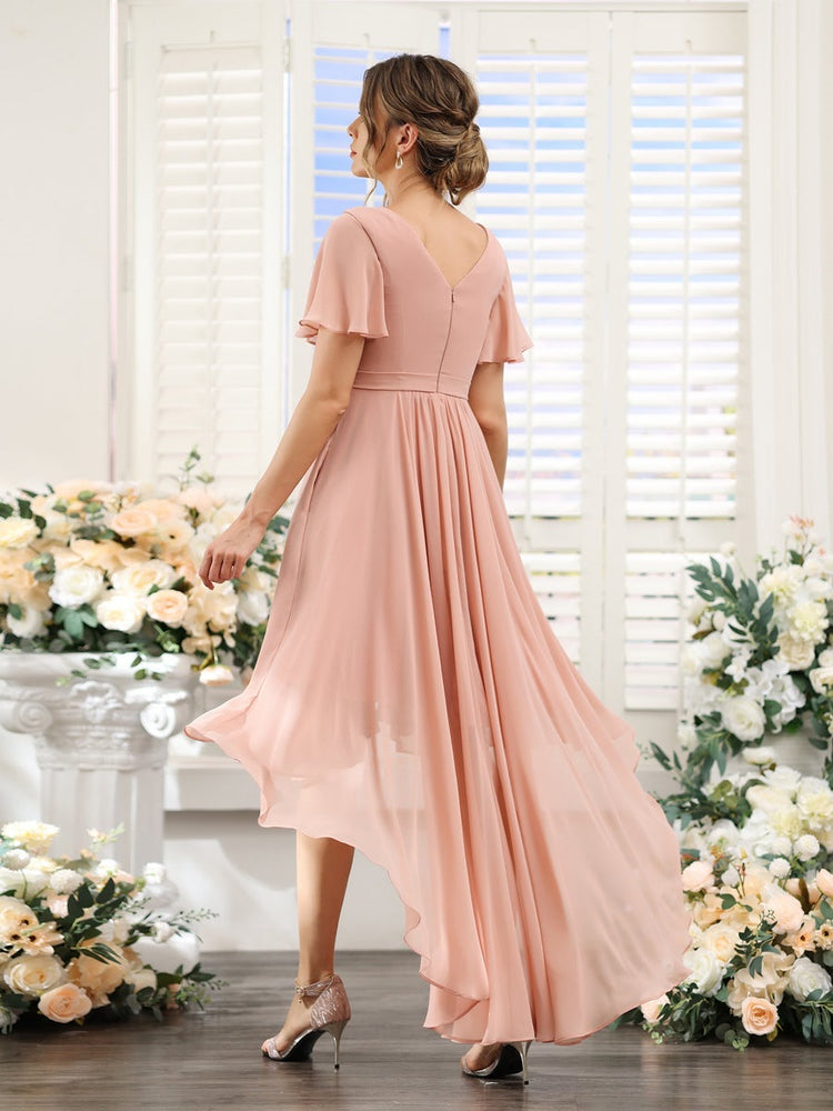 a-line v-neck asymmetrical chiffon bridesmaid dress with ruffle Bridesmaid Dress Dusty Sage A-Line V-neck Chiffon Floor-Length