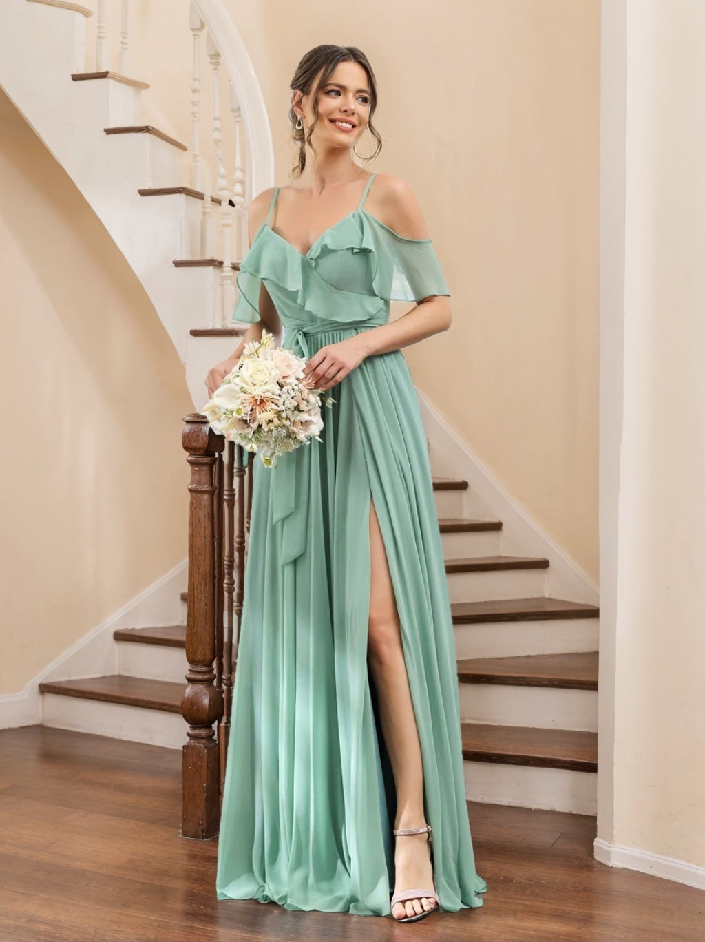 Sage Green Dress Front Mint Dresses Bridesmaid Dresses Chiffon Women's A-Line Spaghetti Straps Floor-Length Formal Evening Gowns With Ruffles Split Side Belt, As Picture Sage Green Dress Front Mint Dresses Bridesmaid Dresses Chiffon Women's A-Line Spaghetti Straps Floor-Length Formal Evening Gowns With Ruffles Split Side Belt, As Picture