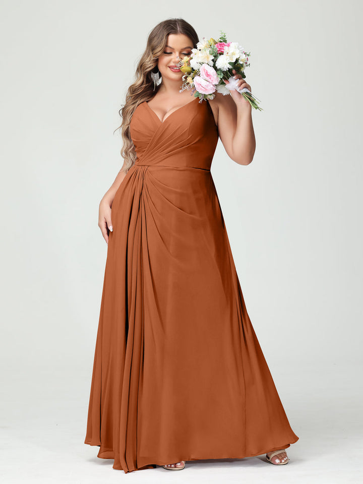 A-Line/Princess/Princess Spaghetti Straps Sleeveless Chiffon Plus Size Bridesmaid Dresses with Pockets & Split Side