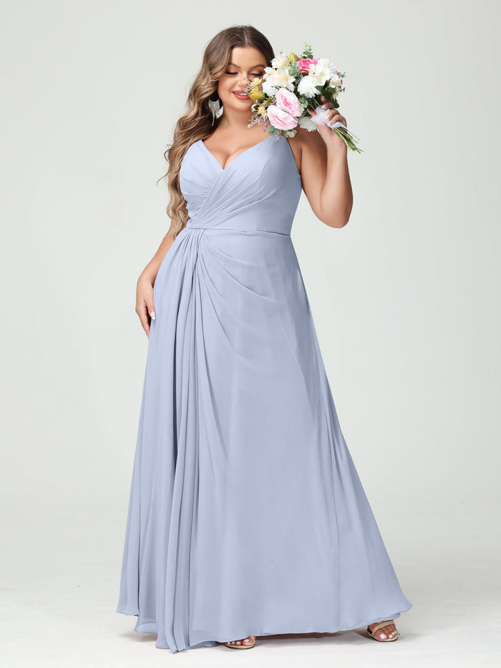 A-Line/Princess/Princess Spaghetti Straps Sleeveless Chiffon Plus Size Bridesmaid Dresses with Pockets & Split Side