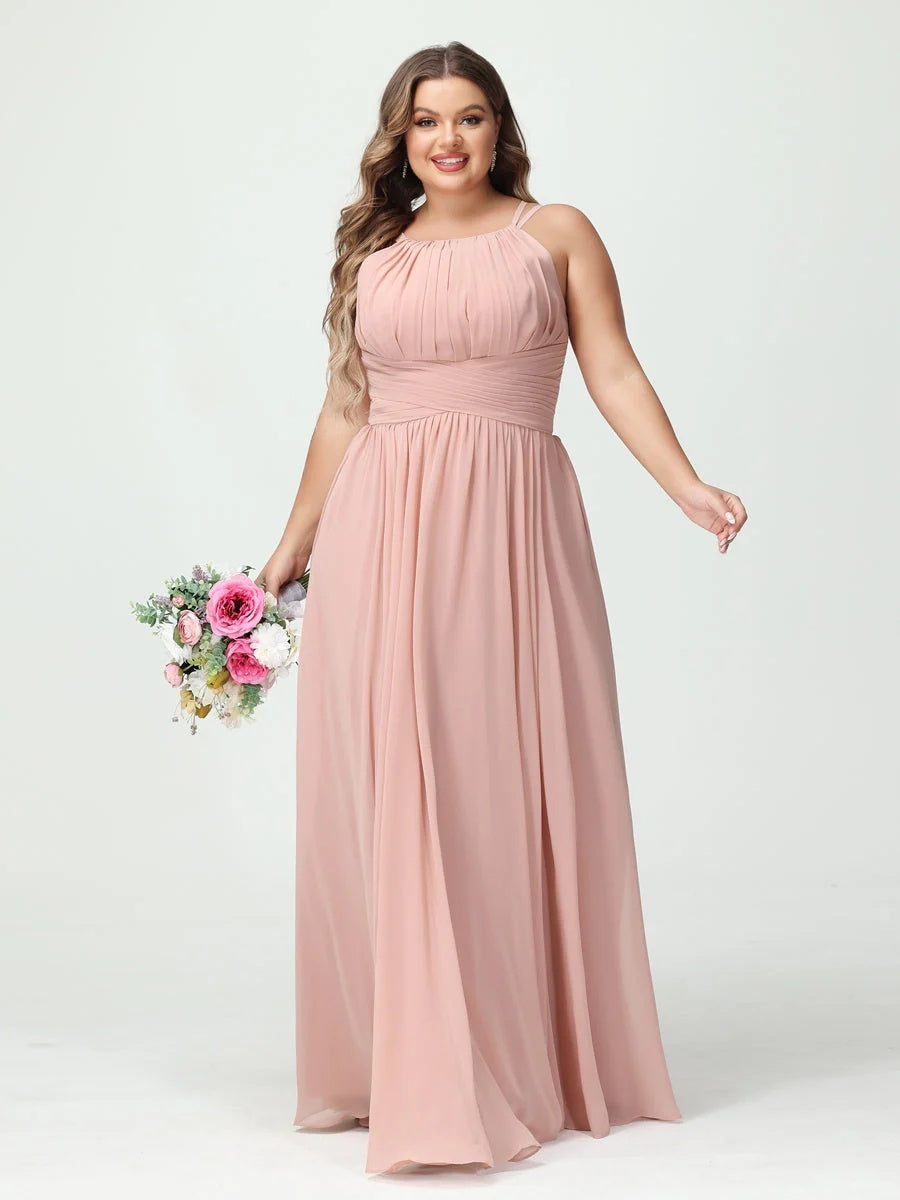 A-Line/Princess Spaghetti Straps Sleeveless Plus Size Bridesmaid Dresses with Pockets