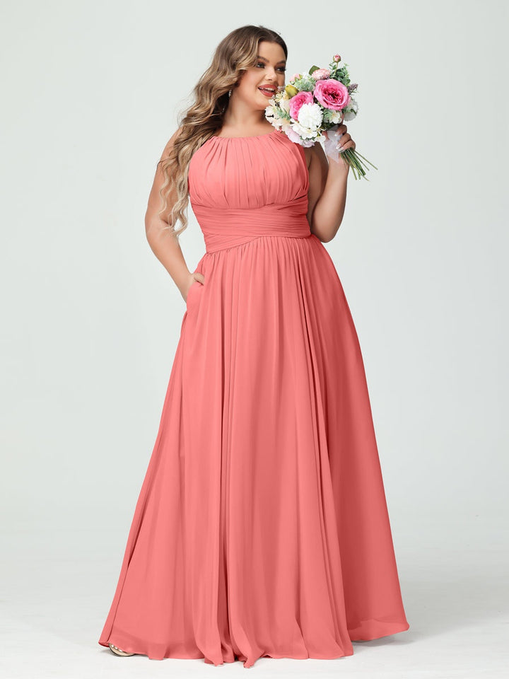 A-Line/Princess Spaghetti Straps Sleeveless Plus Size Bridesmaid Dresses with Pockets