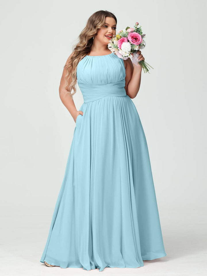 A-Line/Princess Spaghetti Straps Sleeveless Plus Size Bridesmaid Dresses with Pockets