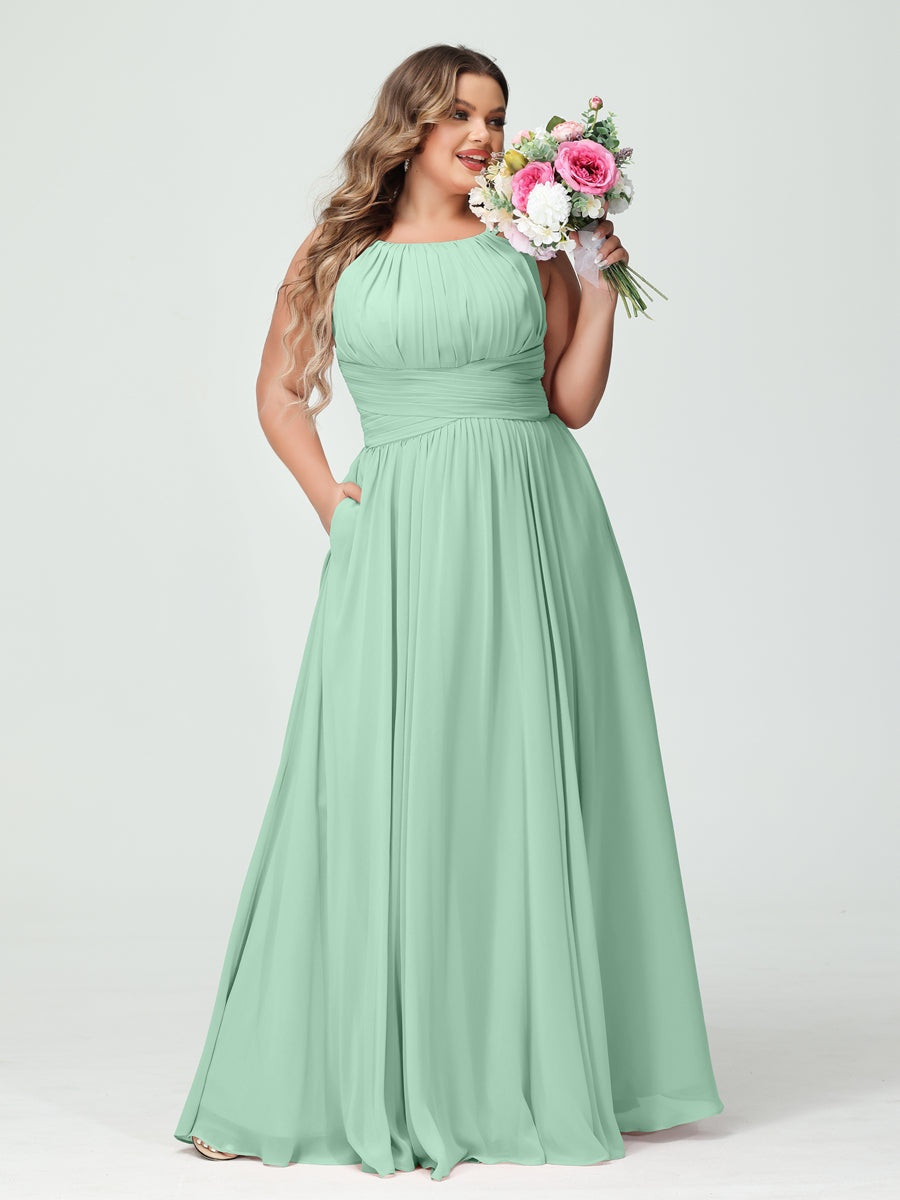 A-Line/Princess Spaghetti Straps Sleeveless Plus Size Bridesmaid Dresses with Pockets