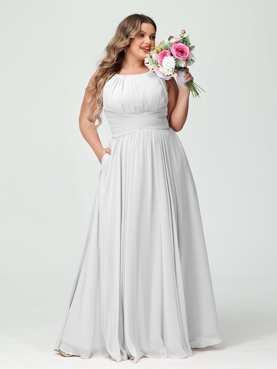 A-Line/Princess Spaghetti Straps Sleeveless Plus Size Bridesmaid Dresses with Pockets