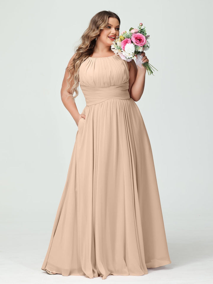 A-Line/Princess Spaghetti Straps Sleeveless Plus Size Bridesmaid Dresses with Pockets