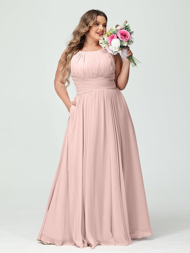 A-Line/Princess Spaghetti Straps Sleeveless Plus Size Bridesmaid Dresses with Pockets