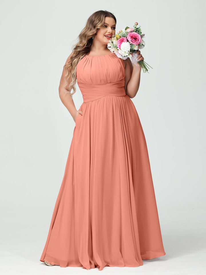 A-Line/Princess Spaghetti Straps Sleeveless Plus Size Bridesmaid Dresses with Pockets