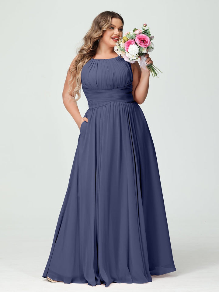 A-Line/Princess Spaghetti Straps Sleeveless Plus Size Bridesmaid Dresses with Pockets