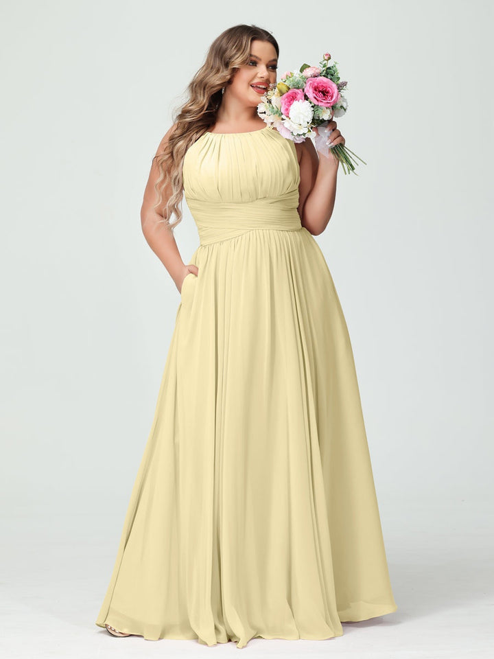 A-Line/Princess Spaghetti Straps Sleeveless Plus Size Bridesmaid Dresses with Pockets