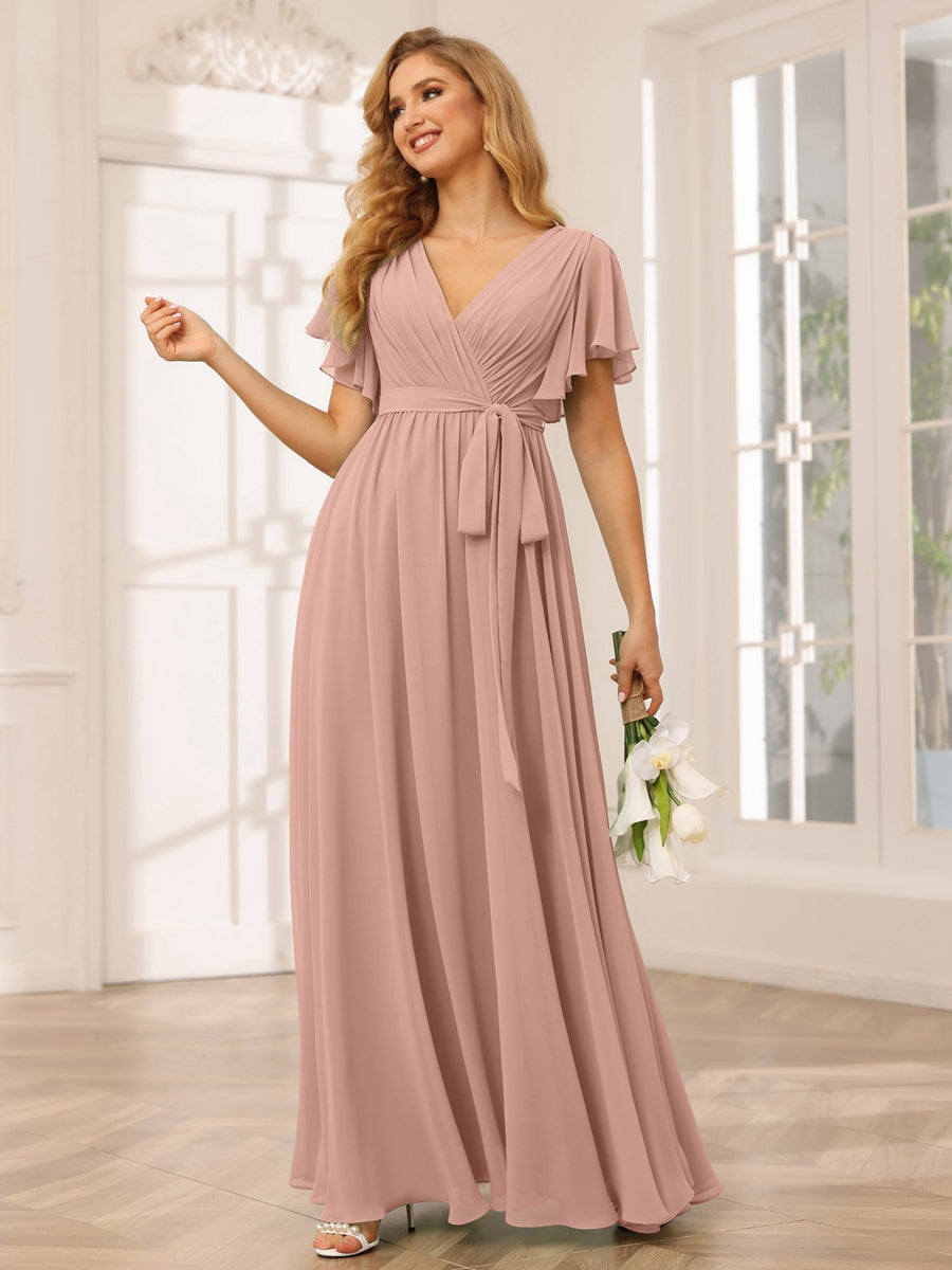 bridesmaid dress dusty rose Elegant High Neck Dusty Rose Long Bridesmaid Dress FancyVestido