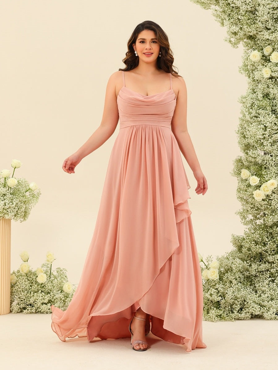 A-Line/Princess Asymmetrical Spaghetti Straps Ruffles Plus Size Brides - Mondressy A-Line/Princess Asymmetrical Spaghetti Straps Ruffles Plus Size Brides - Mondressy