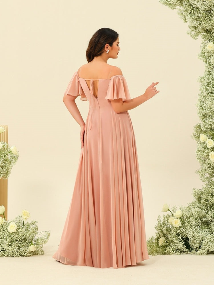 A-Line/Princess Floor-Length Off-the-Shoulder Plus Size Bridesmaid Dresses