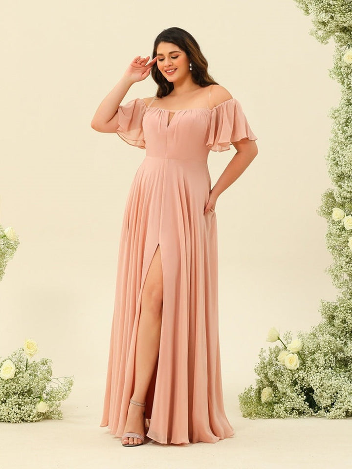 A-Line/Princess Floor-Length Off-the-Shoulder Plus Size Bridesmaid Dresses