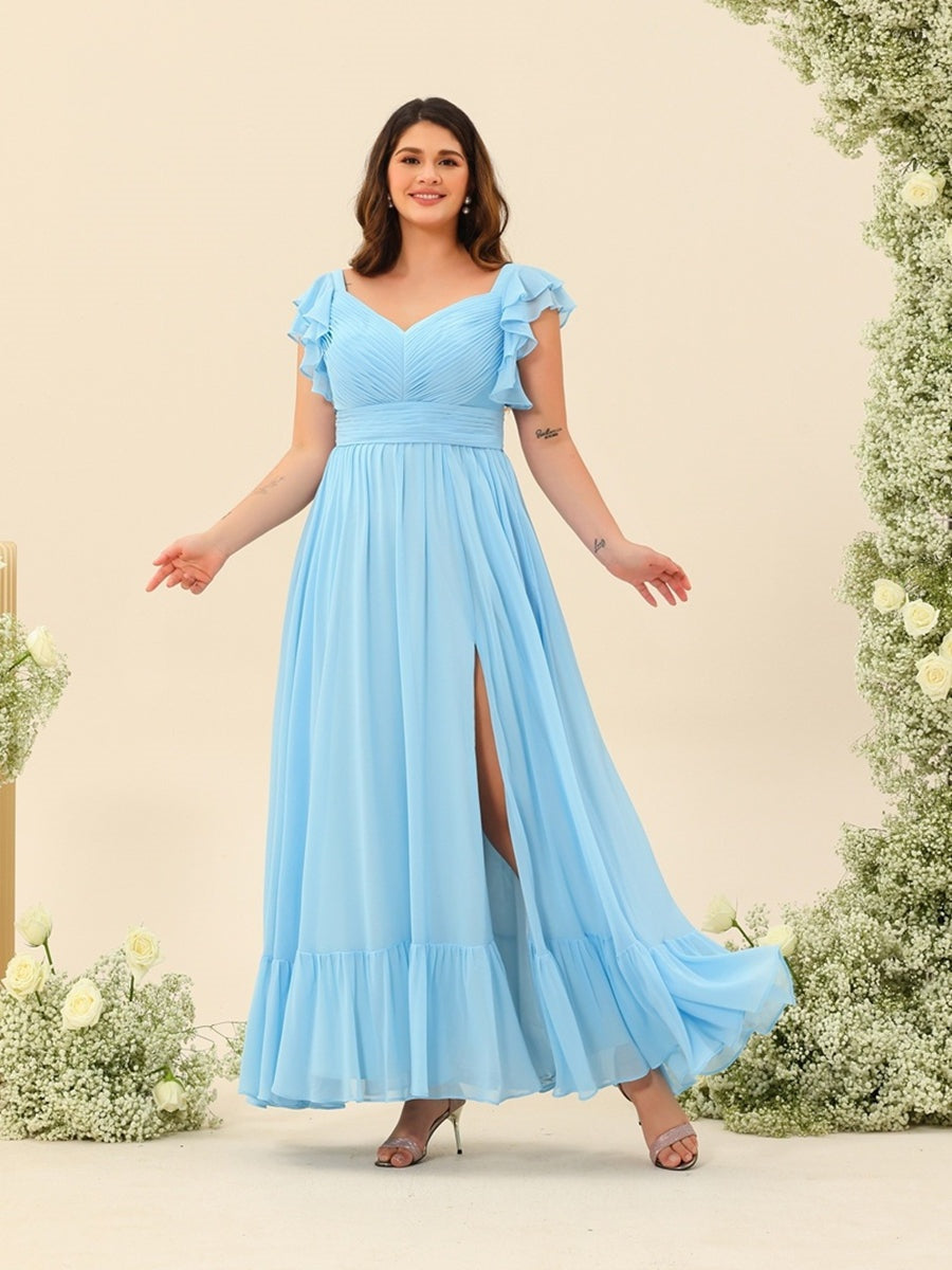 blue dress for baby girl Plus Size Bridesmaid Dresses 2026 A-Line/Princess Ankle-Length Sleeveless Ruffles Formal Wedding Guest Gowns, Light Sky Blue