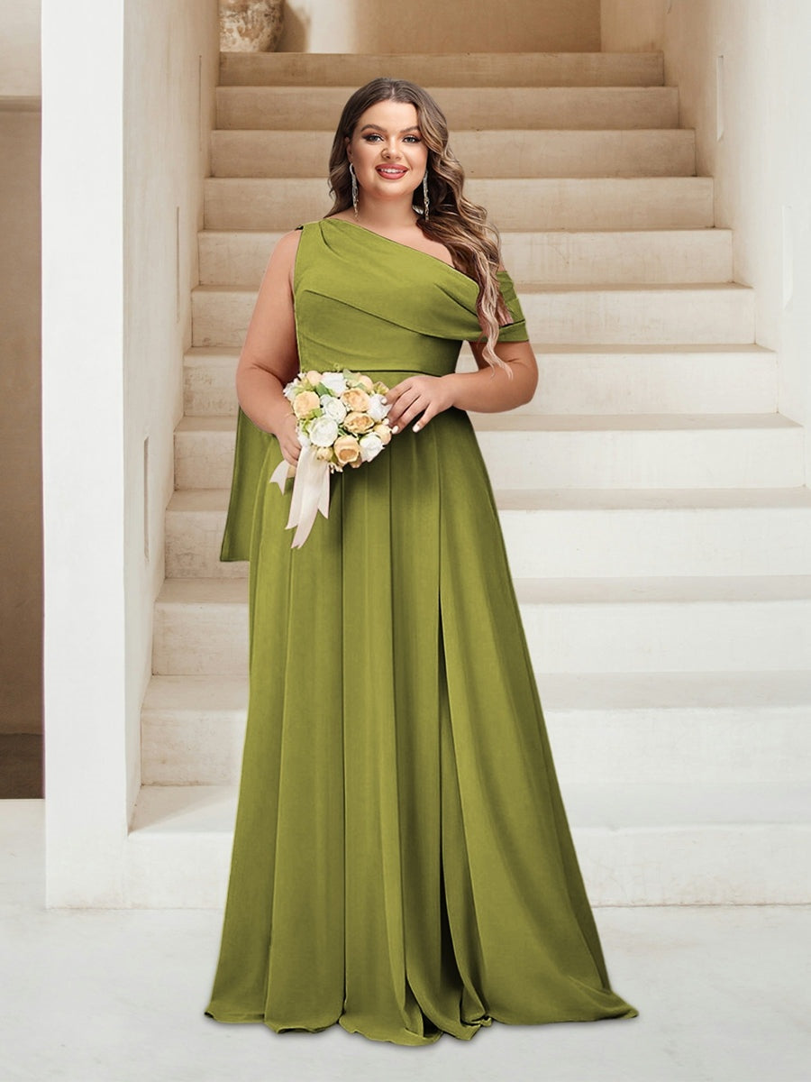 One-Shoulder Bridesmaid Dresses 2026 Plus Size for Women A-Line Sleeveless Long Chiffon Elegant Formal Wedding Guest Evening Gowns, As Pic