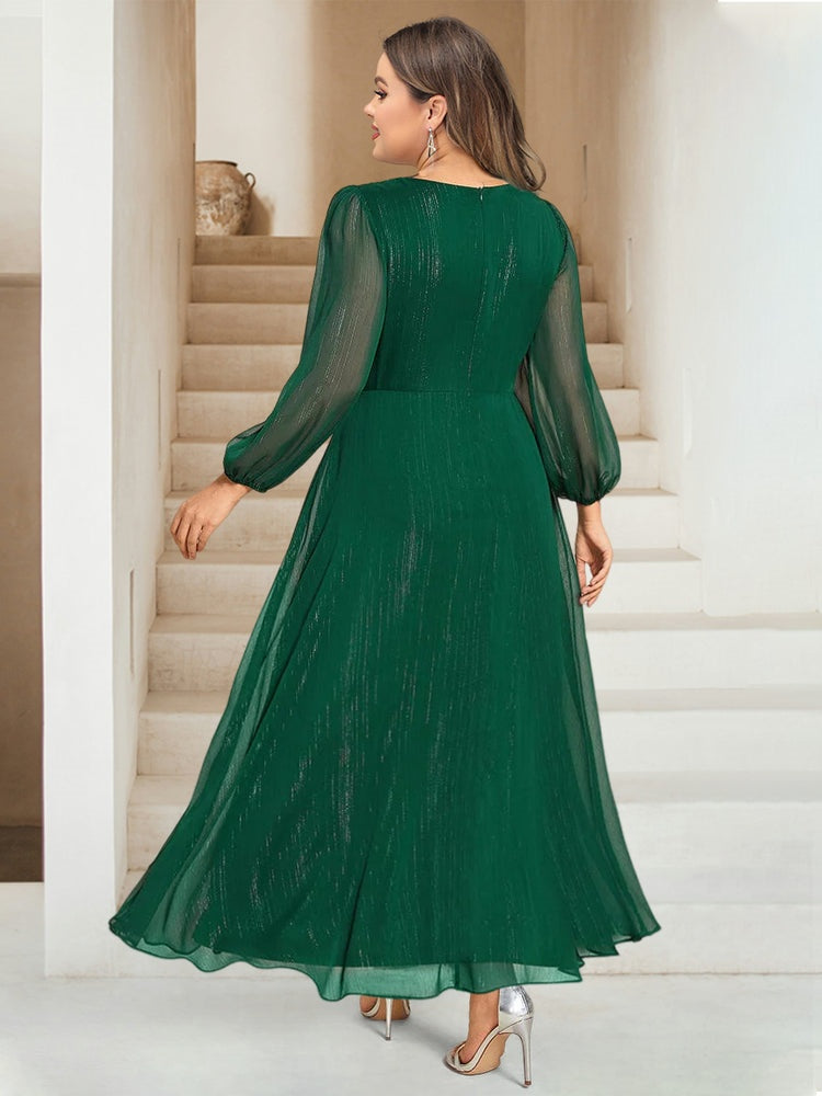 A-Line/Princess V-Neck Ankle-Length Long Sleeves Plus Size Bridesmaid Dresses