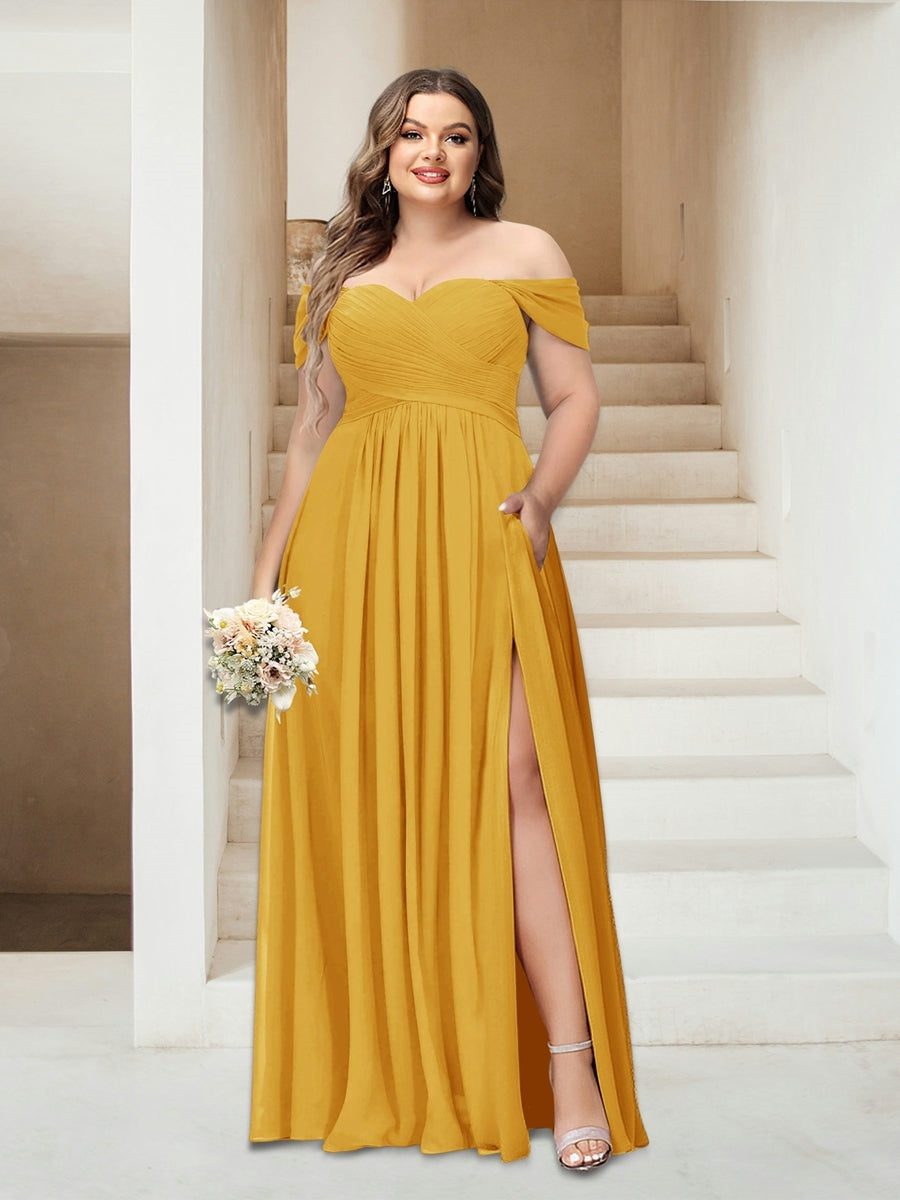 A-Line/Princess Off-the-Shoulder Sleeveless Chiffon Plus Size