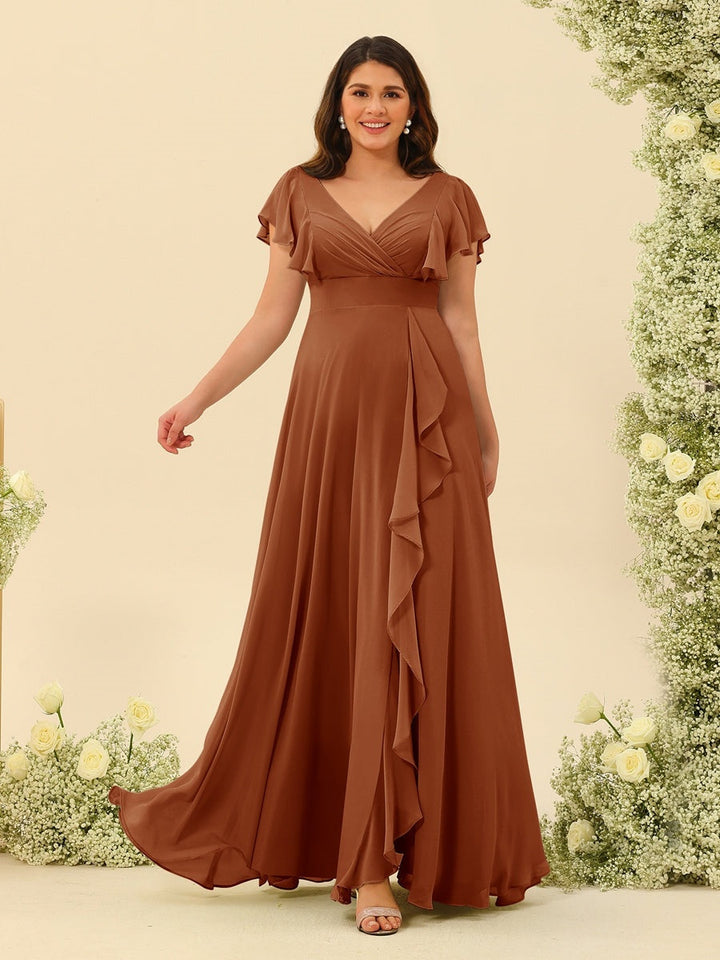 A-Line/Princess V-Neck Plus Size Bridesmaid Dresses with Ruffles