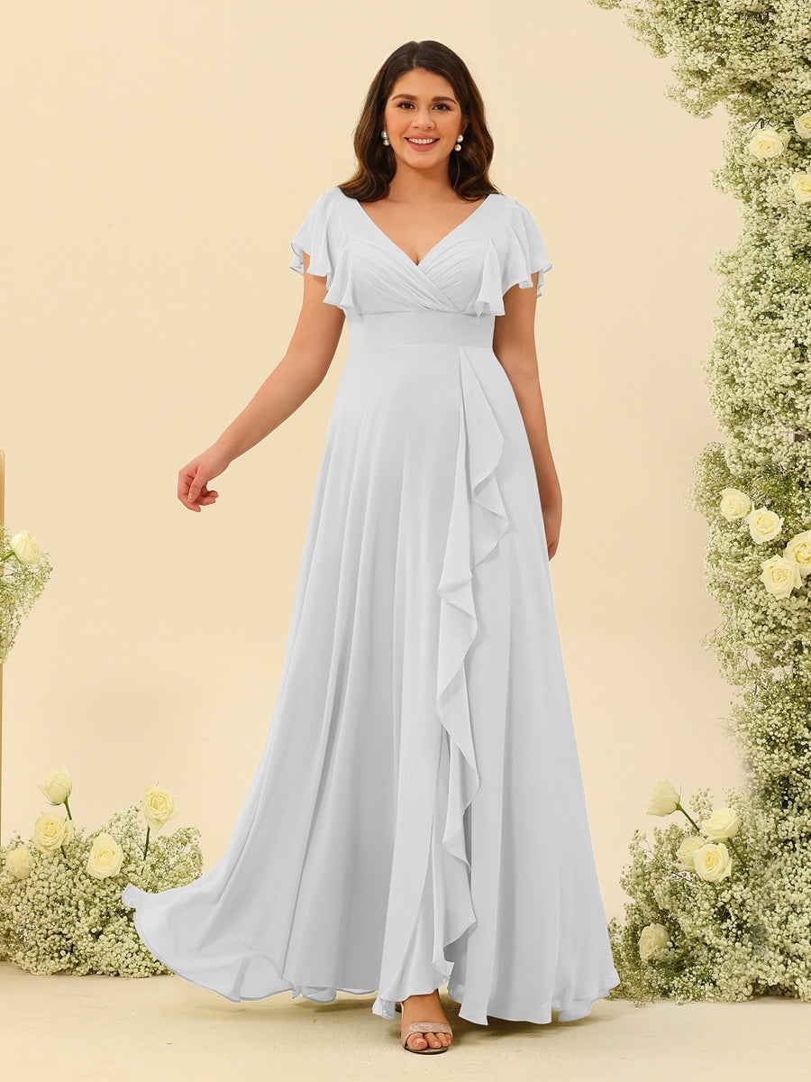 A-Line/Princess V-Neck Plus Size Bridesmaid Dresses with Ruffles Off White A-Line/Princess V-Neck Plus Size Bridesmaid Dresses with Ruffles Off White