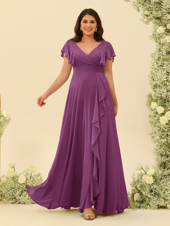 A-Line/Princess V-Neck Plus Size Bridesmaid Dresses with Ruffles