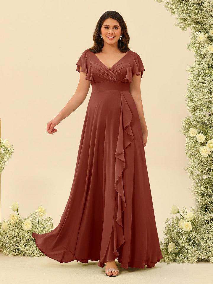 A-Line/Princess V-Neck Plus Size Bridesmaid Dresses with Ruffles