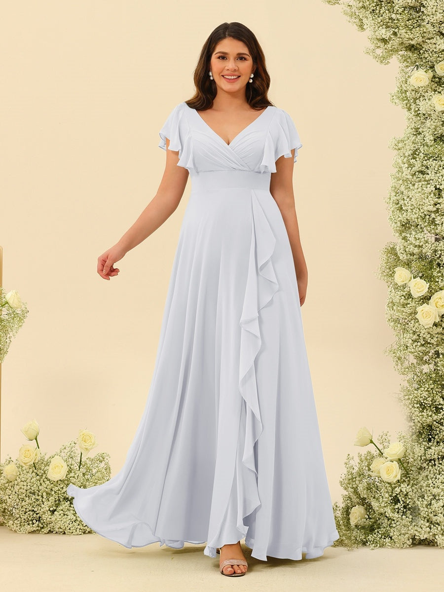 A-Line/Princess V-Neck Plus Size Bridesmaid Dresses with Ruffles White A-Line/Princess V-Neck Plus Size Bridesmaid Dresses with Ruffles White