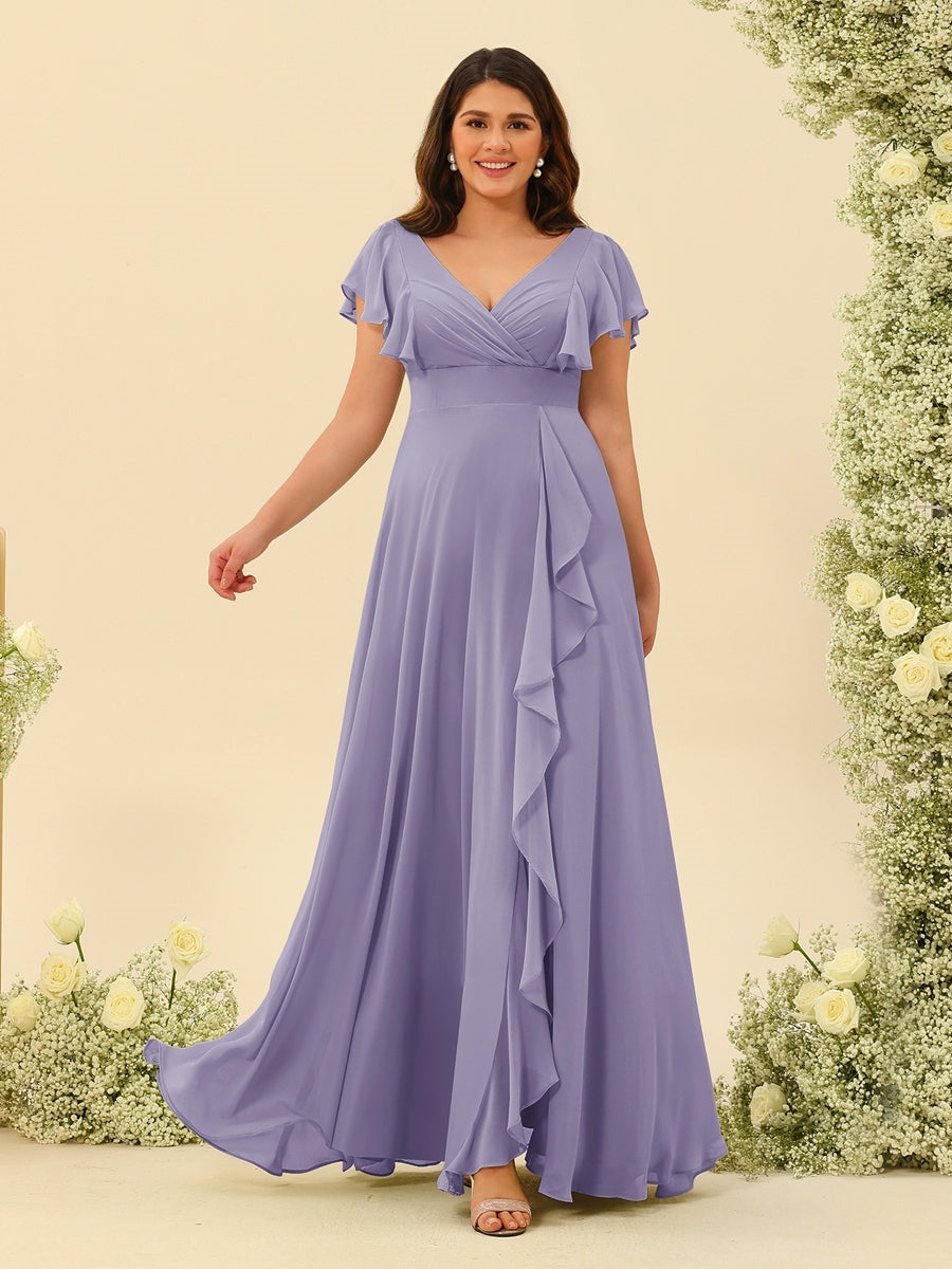 A-Line/Princess V-Neck Plus Size Bridesmaid Dresses with Ruffles