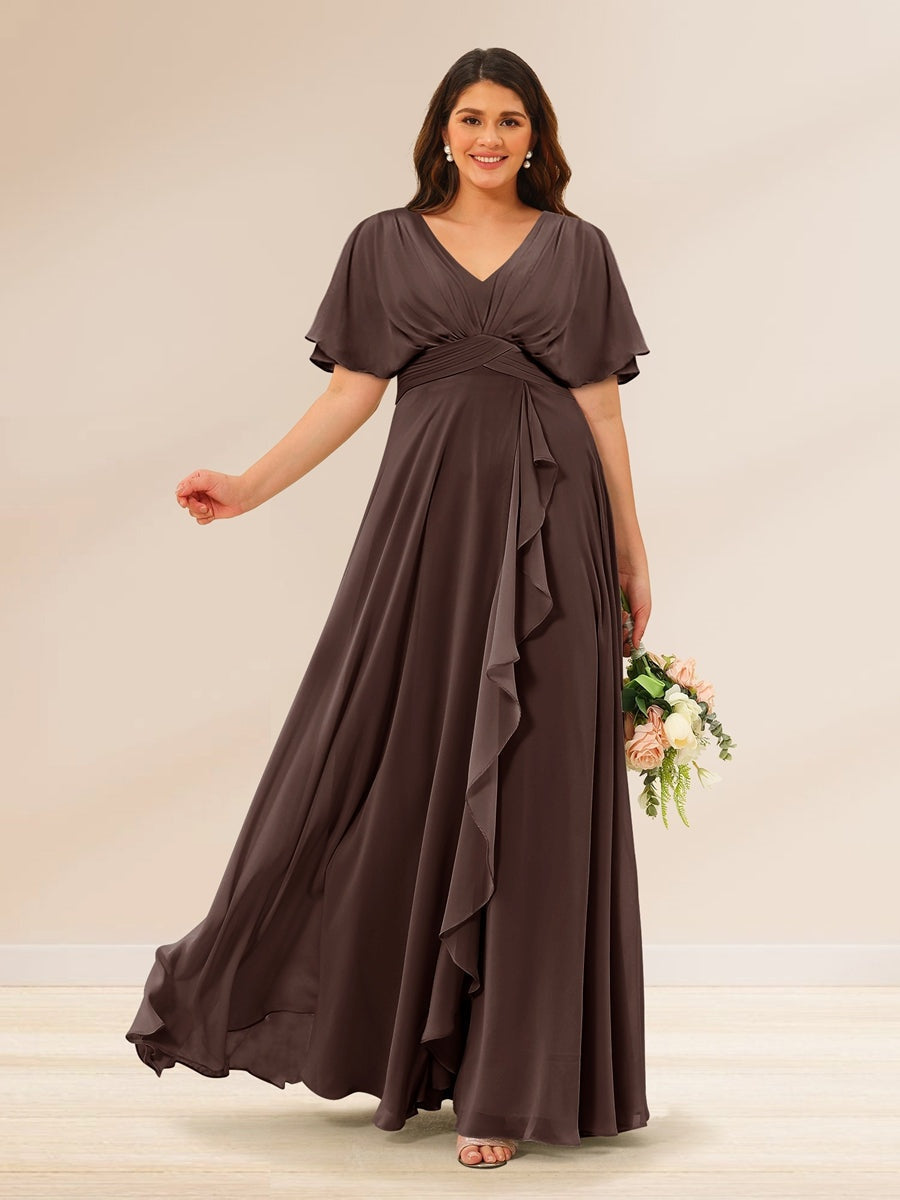 short bridesmaid dresses with pockets SZ1024 Ruffle Short Bridesmaid Dresses with Pockets V Neck Chiffon Corset Formal Party Gowns Junior Fairy Dress (Champagne,2,US,Numeric,2,Regular,Regular) at Amazon Women's Clothing store