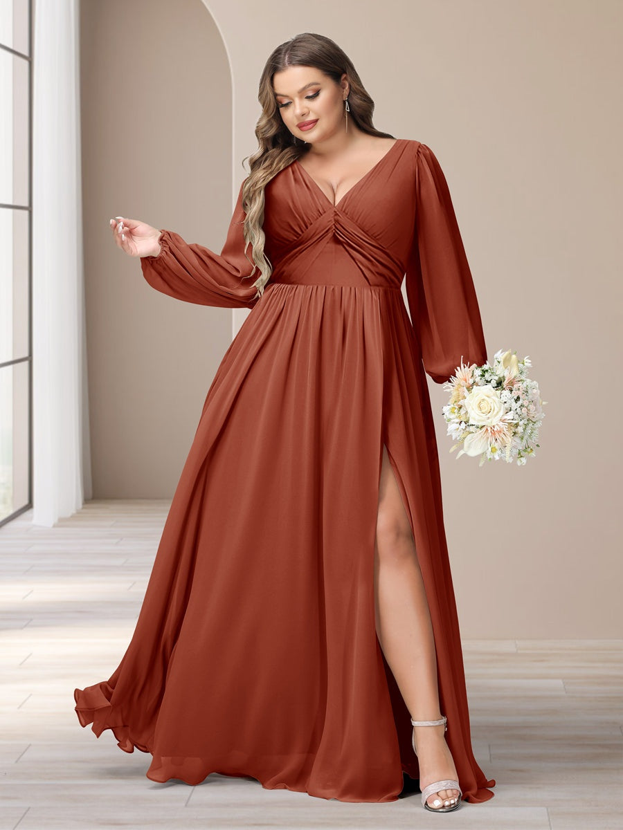 rust orange bridesmaid dress Burnt Bridesmaids Dresses A-Line V-Neck Spaghetti Straps Ruched Chiffon Dresses With Slit exuding timeless charm Orange Bridesmaid Dresses | Birdy