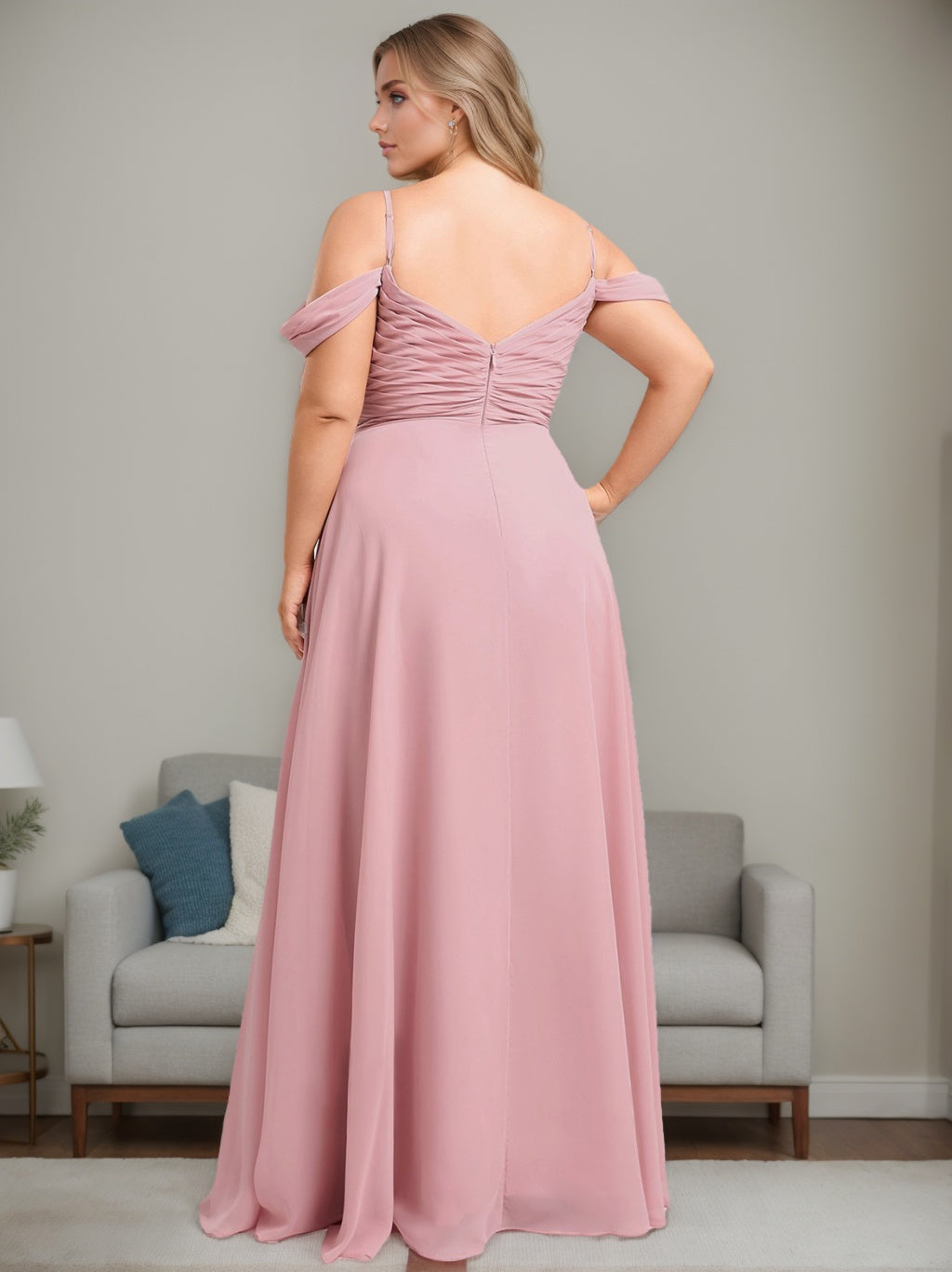 A-Line/Princess Spaghetti Straps Sleeveless Floor-Length Plus Size Long Bridesmaid Dresses with Ruffles