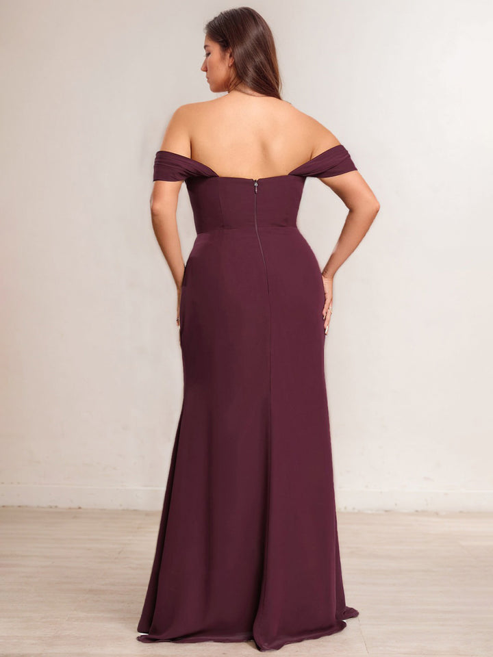 A-Line/Princess Off-the-Shoulder Floor-Length Plus Size Bridesmaid Dresses with Ruffles