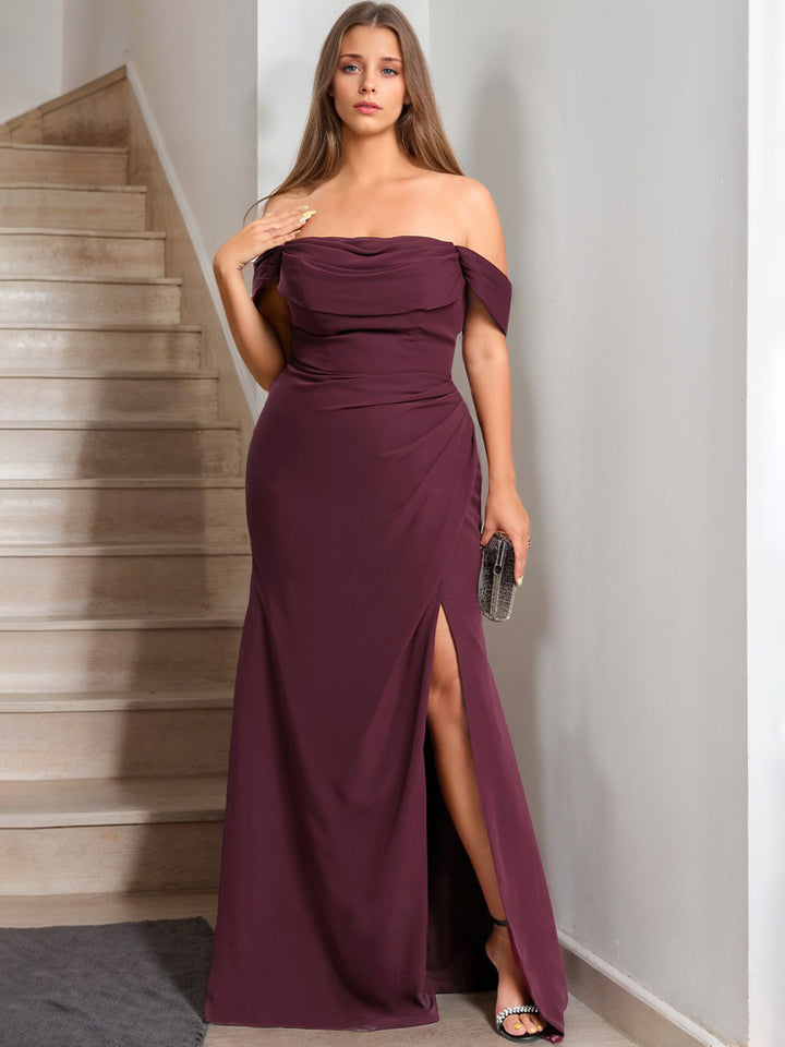 A-Line/Princess Off-the-Shoulder Floor-Length Plus Size Bridesmaid Dresses with Ruffles