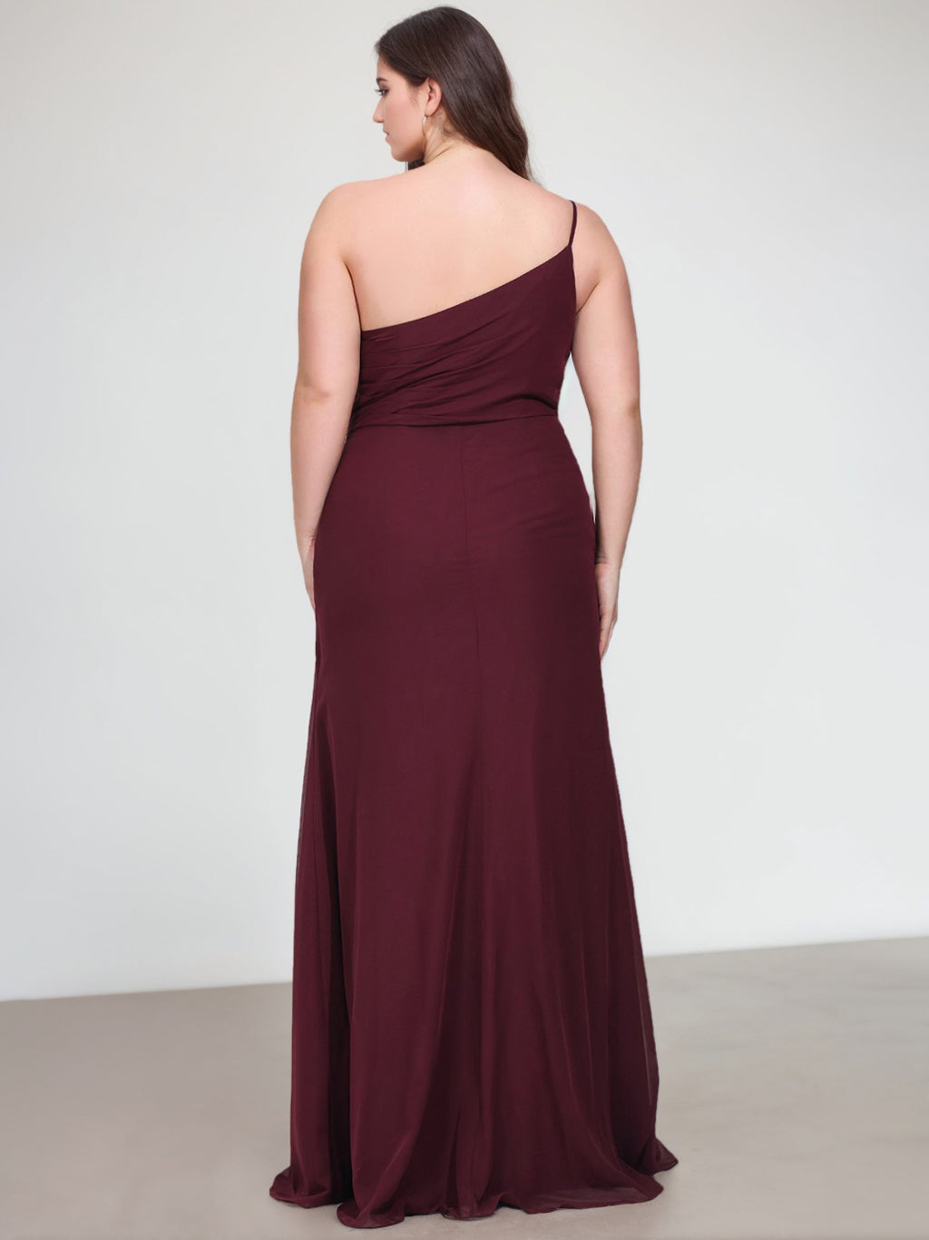 A-Line/Princess One-Shoulder Sleeveless Floor-Length Chiffon Plus Size Bridesmaid Dress With Ruffles