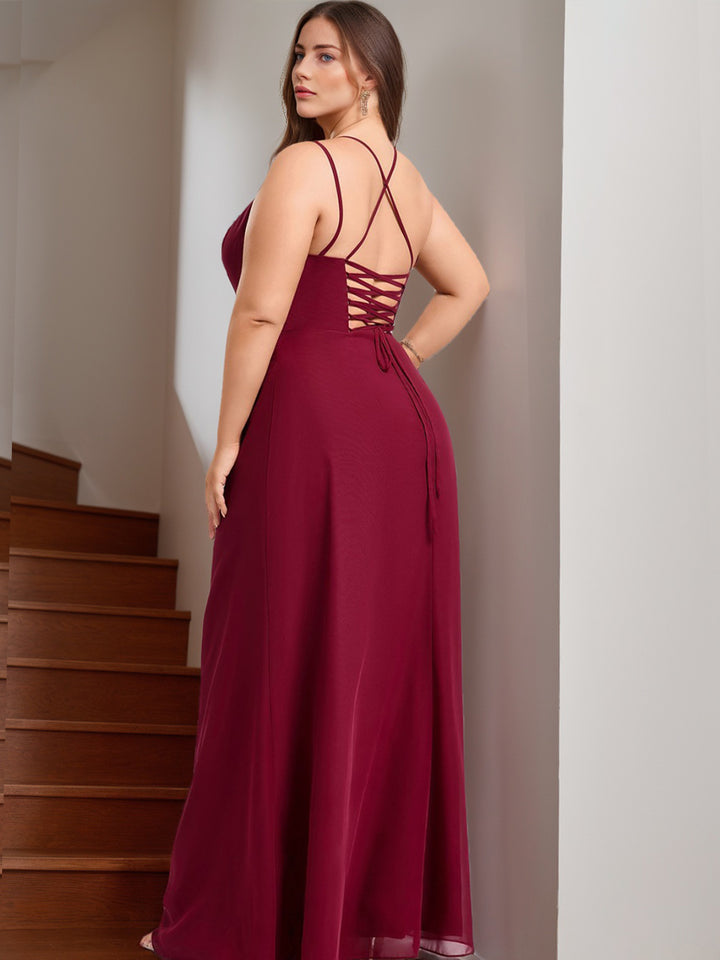 Mermaid/Trumpet Spaghetti Straps Square Neck Sleeveless Plus Size Bridesmaid Dresses with Split Side