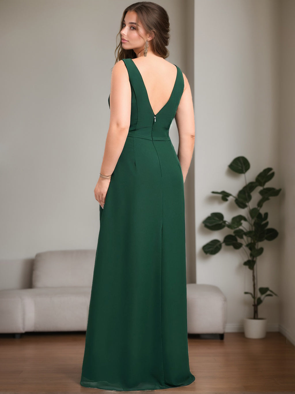 A-Line/Princess Boat Neck Sleeveless Floor-Length Plus Size Bridesmaid Dresses With Ruffles