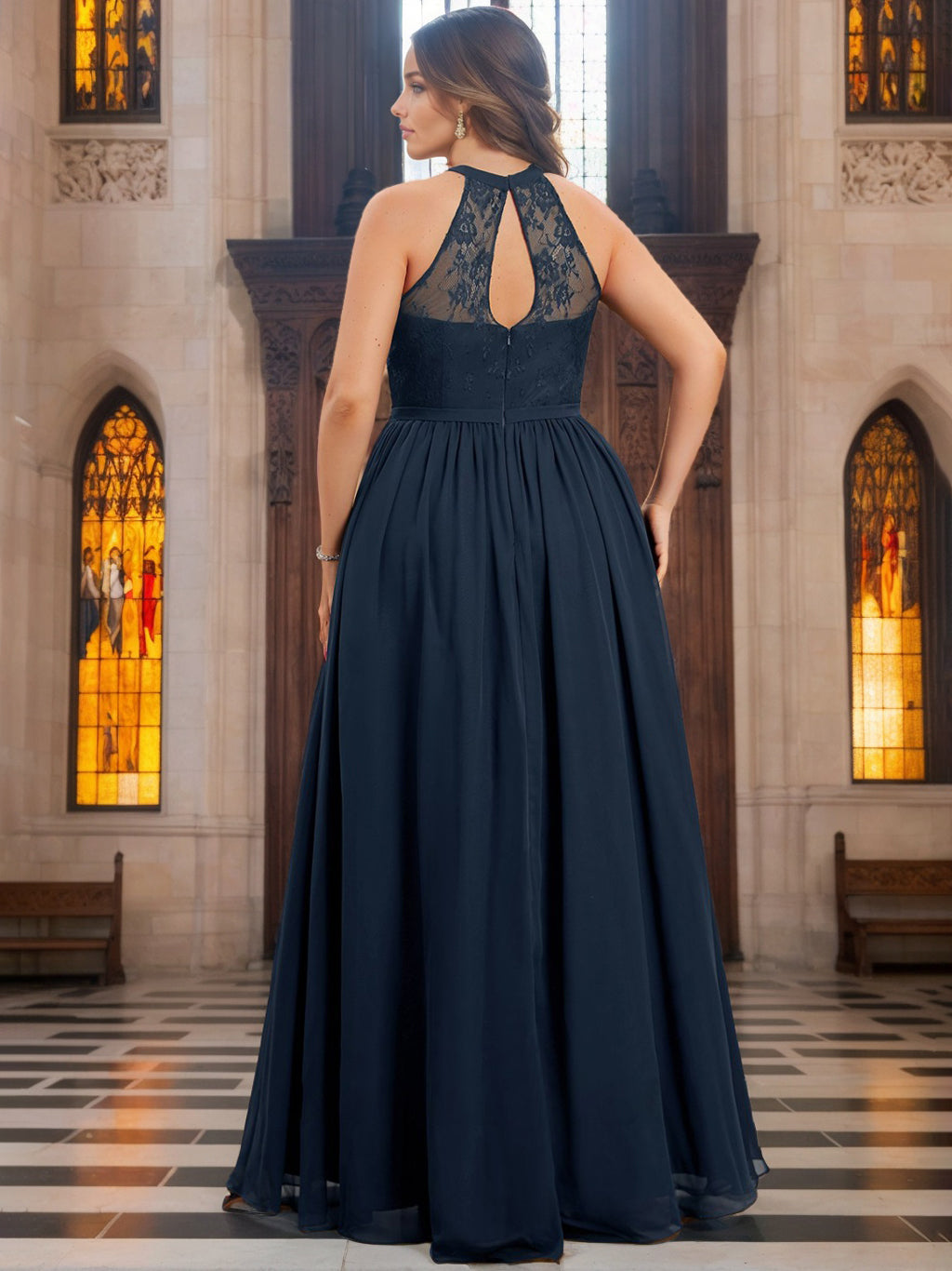halter plus size bridesmaid dress Halter Sleeveless Chiffon Plus Size Bridesmaid Dress