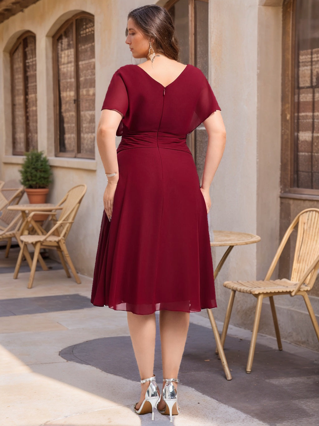 plus size bridesmaid dresses short Ever-Pretty Double V Neck Short Sleeve Maxi Tulle Evening Dress Occasion Dress