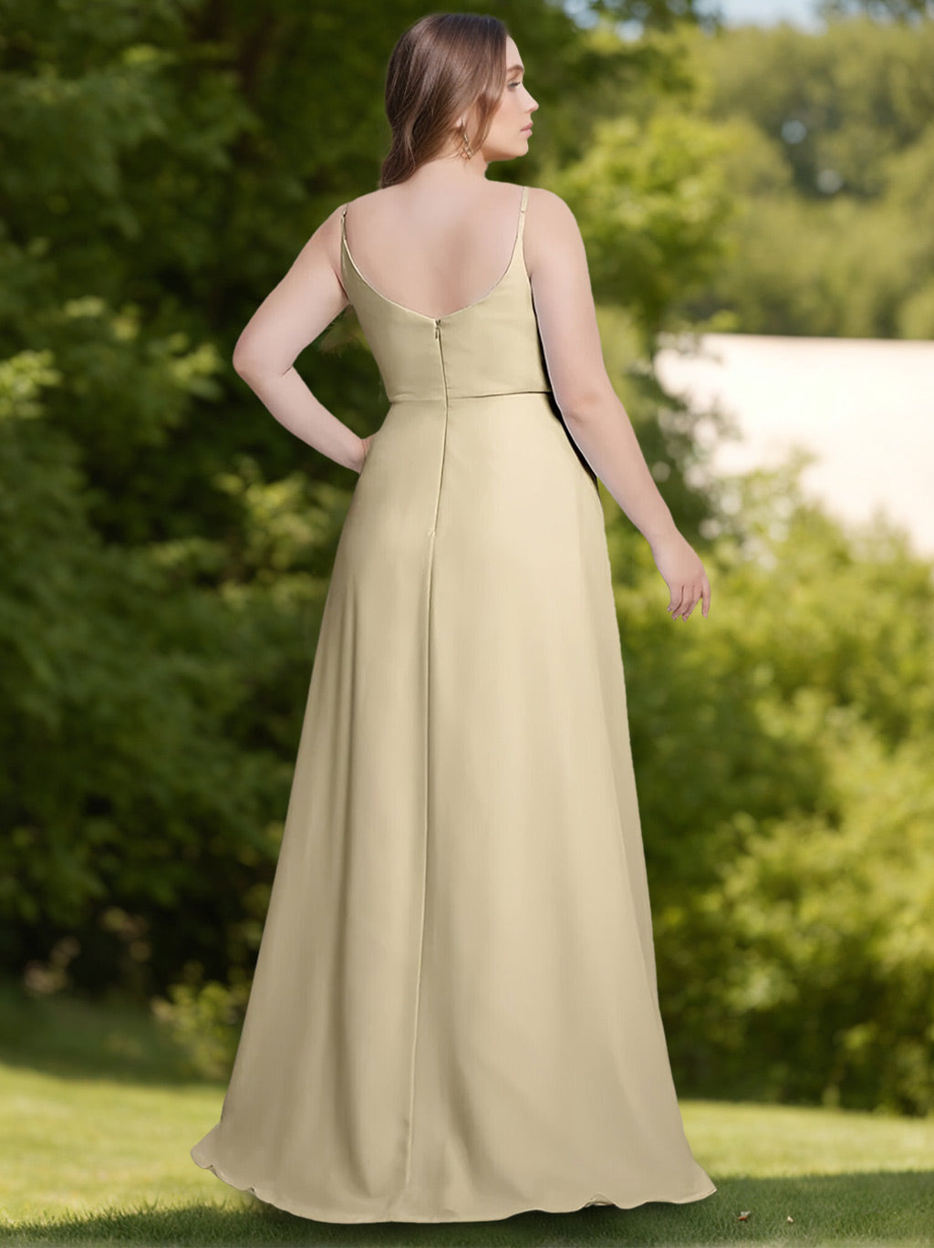 Champagne Bridesmaid Dresses Plus Size for Women A-Line Spaghetti Straps Sleeveless Long Formal Evening Gowns with Split Side, Champagne Champagne Bridesmaid Dresses Plus Size for Women A-Line Spaghetti Straps Sleeveless Long Formal Evening Gowns with Split Side, Champagne
