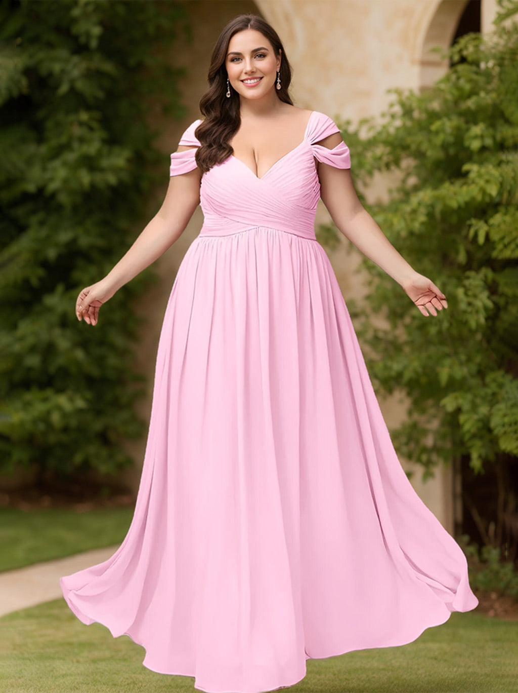 yellow summer bridesmaid dresses A-Line/Princess Deep V-Neck Floor-Length Plus Size Bridesmaid Dresses