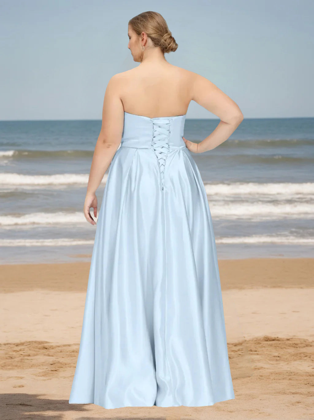 A-Line/Princess Strapless Neck Sleeveless Floor-Length Chiffon Plus Si - Mondressy A-Line/Princess Strapless Neck Sleeveless Floor-Length Chiffon Plus Si - Mondressy