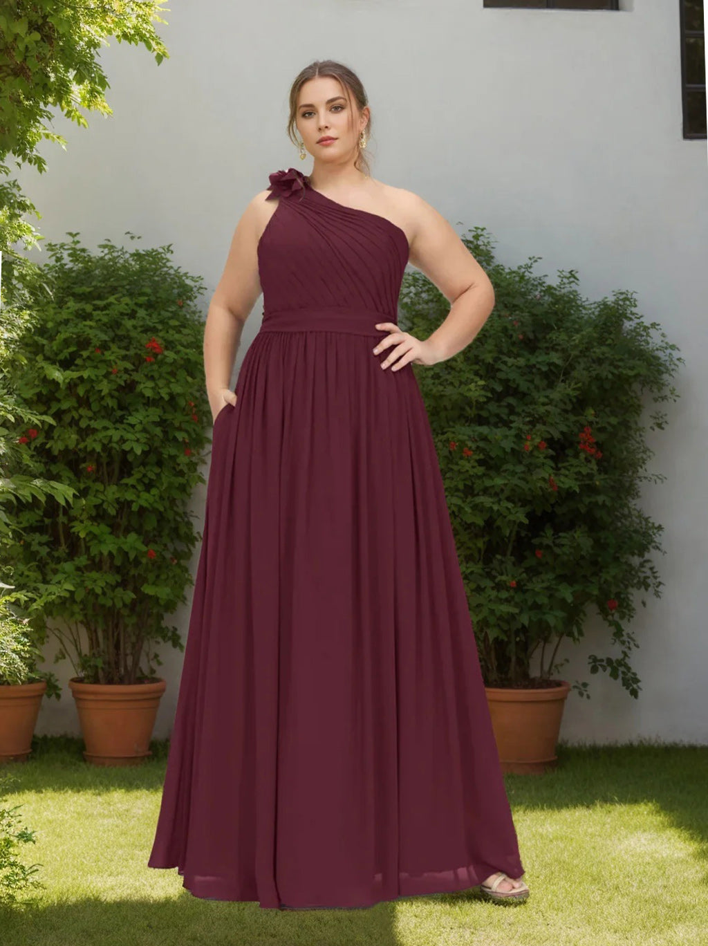 open lace back dress Dressime Plus Size Off The Shoulder Chiffon Bridesmaid Dress With Slit –  dressime main image 0